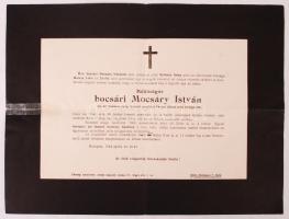 1924 Gyászjelentés bocsári Mocsáry István kamarás, honvéd ezredesről