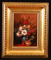 P.Molnár József (1936-): Virágcsendélet. Olaj, farost, jelzett, keretben, 23×17 cm