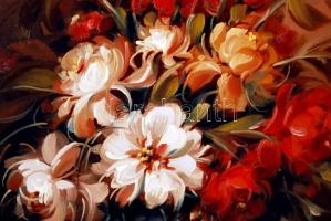 P.Molnár József (1936-): Virágcsendélet. Olaj, farost, jelzett, keretben, 23×17 cm