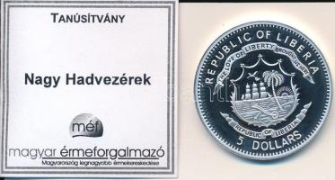 Libéria 2009. 5$ ezüstözött Cu "Nagy Hadvezérek / Árpád fejedelem" T:PP Tanúsítvánnyal Liberia 2009. 5 Dollars silver plated Cu "The Greatest Warlords of History / Árpád Prince of the Magyars" T:PP With certificate