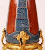 Szecessziós stílusú asztali lámpa búra nélkül, porcelán-fém, m:39 cm