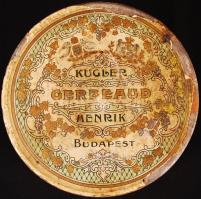 Gerbeaud fém dobozka, foltos, szakadt papírral/  Gerbeaud metal box, d:13 cm