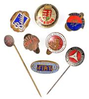 DN 8db klf autós jelvény, "FIAT", "EMERGÉ", "WMTK Csepel", "BENZ MERCEDES", "RÁBA", "SHELL", "Magyarországi Gépjárművezetők Egyesülete", "Buick" T:vegyes