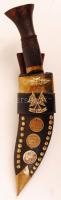 Nepáli dísz kés 2 db mini bicskával, bőr hüvelyben, h:26 cm