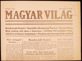 1956. A Magyar Világ független politikai napilap november 1-i száma (I. évf. 1. szám) forradalmi hír...