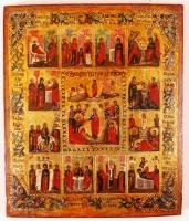 Ismeretlen orosz ikonfestő: XIX.sz.végi ünnepi ikon. Tempera, fa, korának megfelelő állapotban, 31×26,5 cm