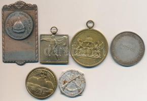 1907-1945. 6db klf díjérem, "Budapesti Rendőr S.E. Sportnapok" + "Magyar Athletikai Szövetség" + "Kőbányai Lövésznap" + "Budapest Székesfőváros Versenydíja" + "Magyar Országos Asztali Tenisz Szövetség" + "M.U.Sz." T:vegyes