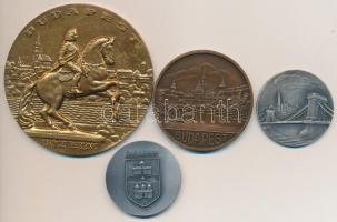 Iván István (1905-1968) DN "Budapest - Rákóczi Ferenc" aranyozott Br emlékérem (80mm) + 1976. "Budapest" Br emlékérem (53,5mm) + DN "Budapest" ezüstözött Br emlékérem (40mm) + DN "Lánchíd" ezüstözött Br emlékérem (40mm) T:1-,2
