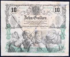 1863. 10G áthúzással érvénytelenítve T:restaurált Austrian Empire 1863. 10 Gulden with cancellation C:restored Adamo G95