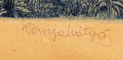 Varga Mátyás (1910-2002): Romantikus táj. Rézkarc, 65/100, papír, jelzett, foltos, 24×29,5 cm