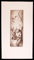 Kolozsvári G. Miklós (1950-): Anekdótázó. Rézkarc, papír, jelzett, 32×11 cm