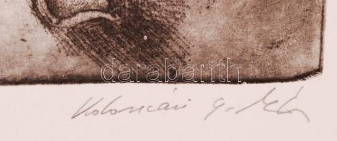 Kolozsvári G. Miklós (1950-): Anekdótázó. Rézkarc, papír, jelzett, 32×11 cm