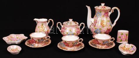 Orbán Gizi által festett hiányos mokkás készlet kiegészítőkkel, kézzel festett, jelzett, hibátlan