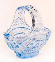 Üveg kosárka, díszített, hibátlan, m: 14,5 cm, 15×9,5 cm
