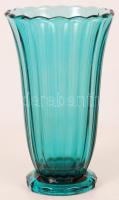 Türkiz színű üvegváza, hibátlan, m: 17 cm