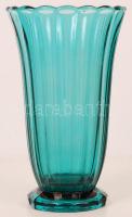 Türkiz színű üvegváza, hibátlan, m: 17 cm