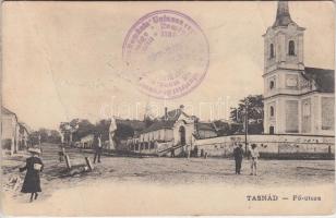 Tasnád, Fő utca, templom, kiadja Csókás László / street, church (kis szakadás / small tear)