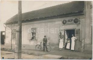 1920 Ismeretlen város, Hazafi mészáros és henteskereskedése / butcher's shop, photo (fl)