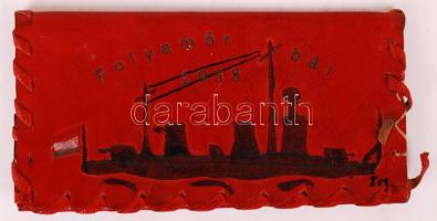 1938 Folyamőr bál feliratú bőr táncrend tartó tok,, 11x6 cm