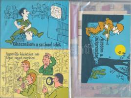 32 db főként MODERN többnyire használatlan magyar humoros grafikai motívum lapok; üdvözlő, művész; szignózott (Pusztai, Réber) / 32 mostly modern and unused Hungarian humorous graphic motive cards; greeting, art; signed (Pusztai, Réber)