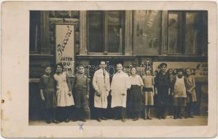 1923 Azonosítatlan magyar város, Record játékárú üzem kereskedése, Schier Géza sörcsarnoka, photo (fl)