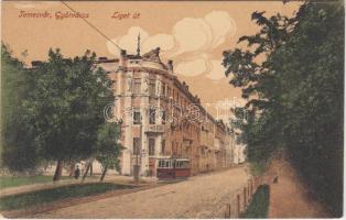 Temesvár, Gyárváros, Liget út / street, tram