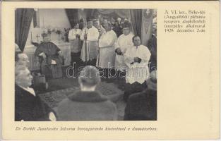 1928 Budapest XIII. Angyalföld, Béke téri plébánia templom alapkő letételi ünnepélye, Dr. Serédi Jusztinián bíboros, belső (EK)