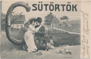 A hét napjai - kis híján teljes bécsi romantikus képeslap sorozat (kedd hiányzik, 6 db) / Days of th...