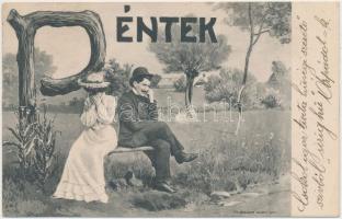 A hét napjai - kis híján teljes bécsi romantikus képeslap sorozat (kedd hiányzik, 6 db) / Days of th...