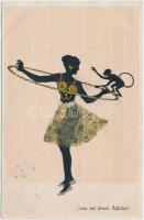 5 db szignós árnyképes művészlap, Manni Grosze, Diefenbach / 5 silhouette art postcards, sign. Manni...