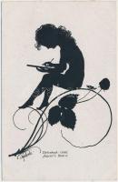 5 db szignós árnyképes művészlap, Manni Grosze, Diefenbach / 5 silhouette art postcards, sign. Manni...