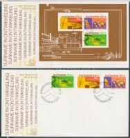 Suriname's progress stamps from blocks + block on 2 FDC, Szurinam fejlődése blokkból kitépett bélyegek + blokk 2 FDC