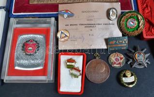 Doboznyi vegyes szocialista plakett és jelvény tétel, közte "Törzsgárda" zománcozott jelvények, ~1949. "Haditorna" zománcozott kitüntető jelvény  és tokos darabok is T:vegyes