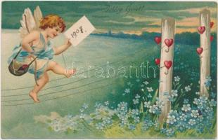 New Year, Emb. litho greeting card