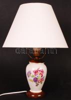 Zsolnay asztali lámpa, matricás, fa talapzattal, ernyővel, működik, m:44 cm