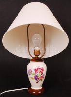 Zsolnay asztali lámpa, matricás, fa talapzattal, ernyővel, működik, m:44 cm