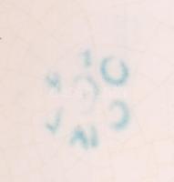 Gorka Iparművészeti Vállalatos füles kosár, mázas kerámia, jelzett, hibátlan, m:13 cm, d:21 cm