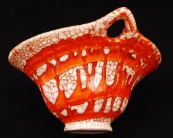 Gorka Iparművészeti Vállalatos füles kosár, mázas kerámia, jelzett, hibátlan, m:13 cm, d:21 cm