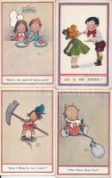 4 db RÉGI humoros Mabel Lucie Attwell művészlap, B.K.W.I. Nr. 257/6, 257/4. és 257/1. / 4 old motive cards, humour, artist