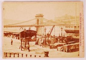 cca 1880 Klösz György: Budapest Lánchíd rakpart fotó 7x10 cm