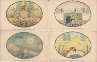 4 db RÉGI vegyes minőségű művészlap, M.Munk Wien Nr. 1144.  litho, pinx. Mela Koehler / 4 old motive cards, artist