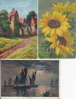 31 db RÉGI főként használatlan motívumlap; művész, hajó, virág / 31 old mostly unused motive cards; art, ship, flower