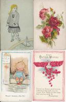 31 db RÉGI motívumlap; művész, gyerek, virág, üdvözlő, folklór, hölgy / 31 old motive cards; art, children, flower, greeting, folklore, lady