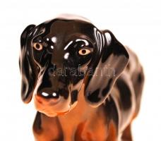 Herendi tacskó, kézzel festett, jelzett, farkán apró festék kopás, m:16 cm, h:33 cm / Herend dachshu...