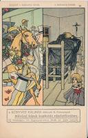 Koszorú a kedvenc lónak és a kedvenc írónak, Könyves Kálmán Rt. reklám / Hungarian poor and rich people, book publisher advertisement (gluemark)