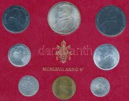 Vatikán 1967. 1L-100L + 500L Ag, 8xklf db-ból álló forgalmi szett T:1 Vatican 1967. 1 Lira - 100 Lire + 500 Lire Ag, 8xdiff pcs in coin set C:UNC Krause MS71