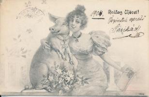 New Year, lady with pig (EK)