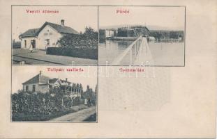 Gyenesdiás, Vasútállomás, Tulipán szálloda, fürdő; Mérei Ignácz kiadása