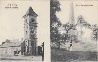 Ercsi, Tűzoltó torony, Báró Eötvös szobra, Tűzoltószertár