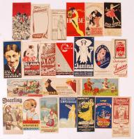 23 db érdekes és szép számolócédula (Lysoform, Mauthner, Blaha Lujza puder, Gottschlig, Janina, Dearlingszivarka, Fővárosi Sörfőző R.T., Árkád Bazár, stb.)